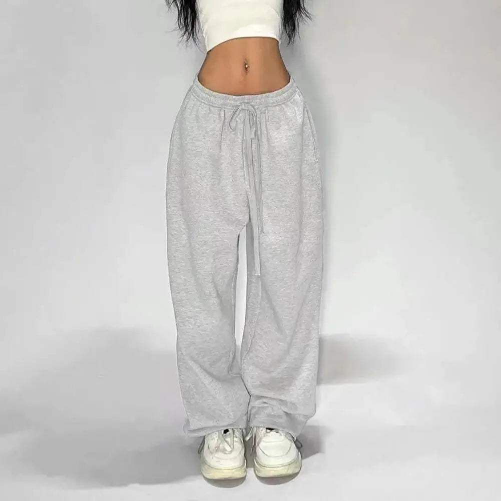 Pantaloni sportivi solidi casual per le donne Pantaloni da jogging larghi con lacci a vita alta Pantaloni classici larghi streetwear Pantaloni sportivi da ballo femminili Y2K