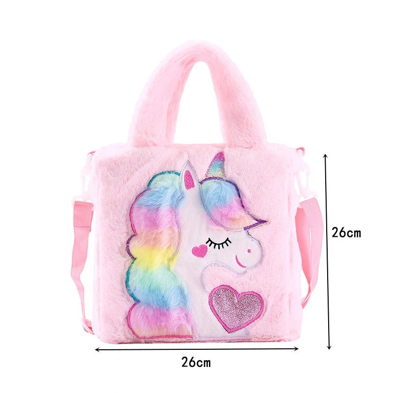 Borse per bambini Borse a tracolla Borsa a tracolla in peluche ricamata a fumetti Borsa per bambini carina per ragazza Borsa a tracolla per ragazza unicorno Spot