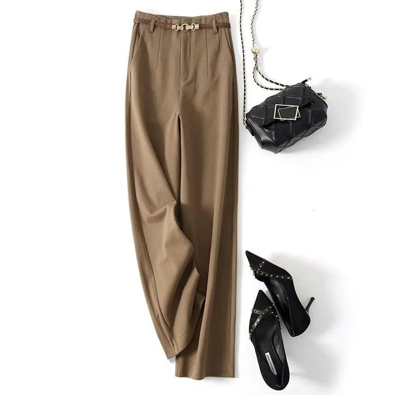 CGC Pantaloni larghi larghi a vita alta alla moda coreana Pantaloni di lana da donna Pantaloni larghi dritti solidi semplici Pantaloni da jogging casual