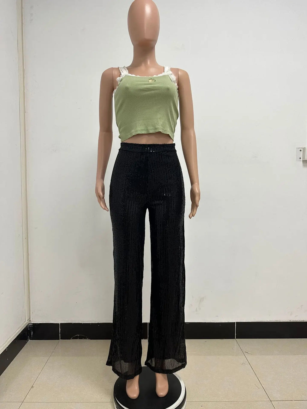 Pantaloni da donna, abbigliamento femminile, vestiti alla moda, pantaloni casual con paillettes, pantaloni eleganti, ampi e fluidi, a gamba larga, hwy5623