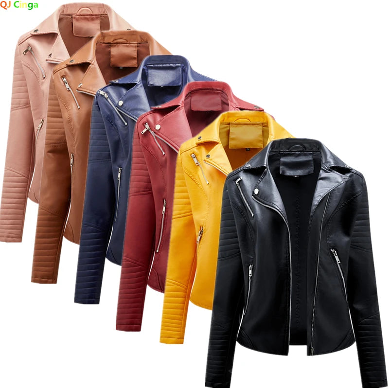 2026 Giacca in ecopelle da donna di nuova moda, cappotto casual in PU con cerniera primavera autunno, capispalla da motociclista femminile abbigliamento da donna S-XXXL