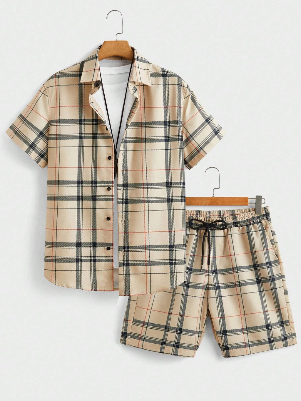 Abito da uomo casual da strada Camicia e pantaloncini con risvolto a maniche corte con motivo stampato scozzese alla moda personalizzato Set da due pezzi da uomo