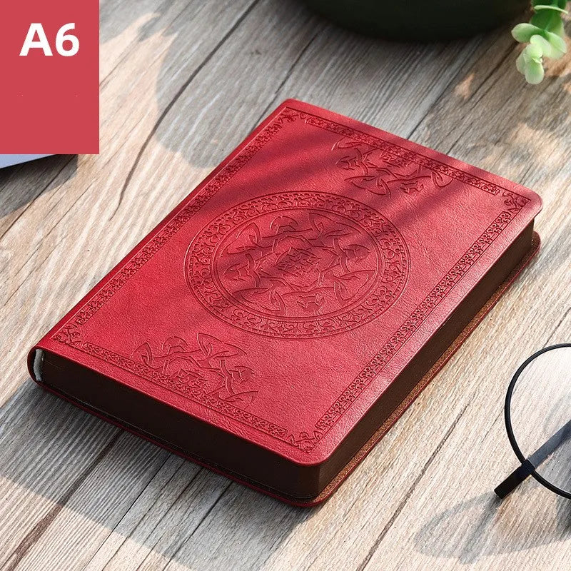 A6 Retro Style Pocket Type Mini Notebook Stamping Process Artificial PU Leather Writing Book Portable Notepad Office Bookkeeping