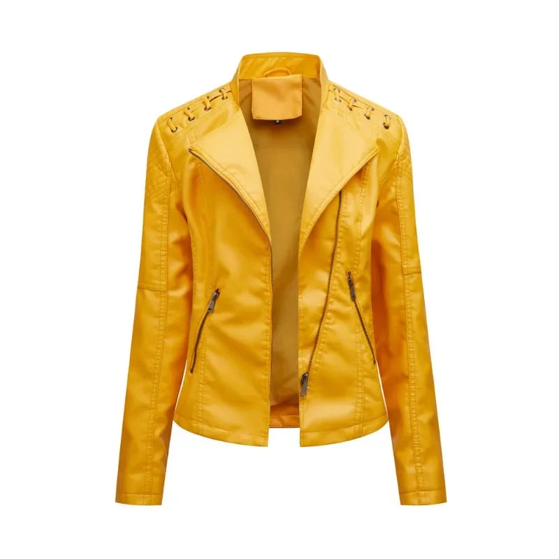 Primavera autunno sezione corta manica lunga giacca con cerniera giacca Slim in ecopelle Casual tinta unita giacca moda capispalla allentata