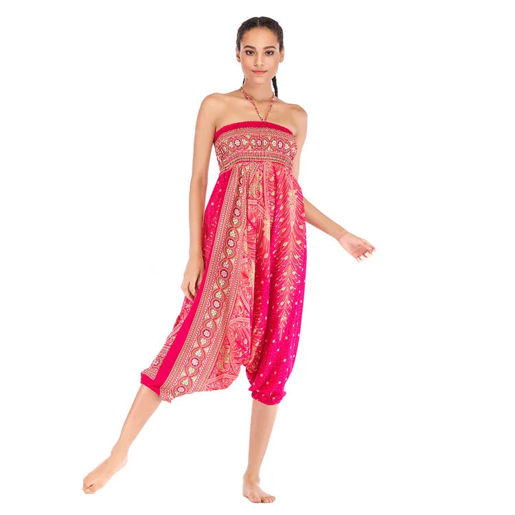 Pantaloni della Boemia Donna Pantalones Mujer Hippie Vita alta Rayon Harem Baggy Boho Yoga Beach Wear Pour Femme Calca Feminina Stampato