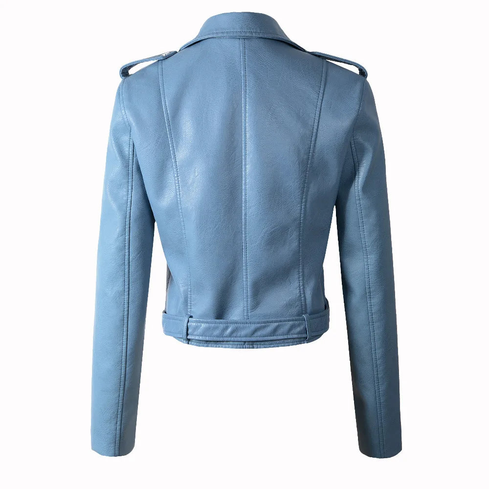 2025 Primavera Autunno Nuova giacca di pelle da donna Abbigliamento da moto Cappotto corto