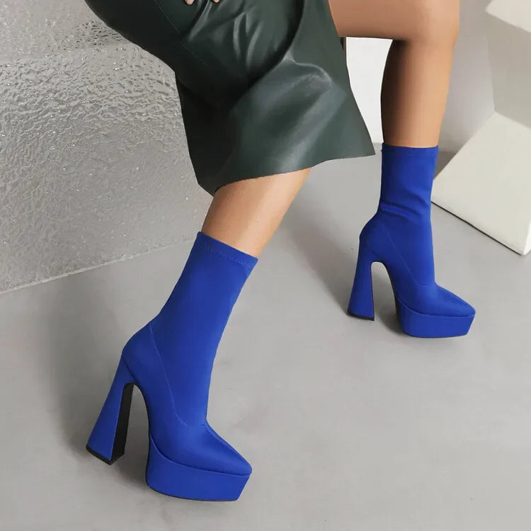 Stivaletti in Denim con Pelliccia Corta, Suola Spessa, Tacco Alto 15cm, Punta Affusolata, Elastici, Taglie 34-45, Nuova Collezione Invernale 2024 per Donna