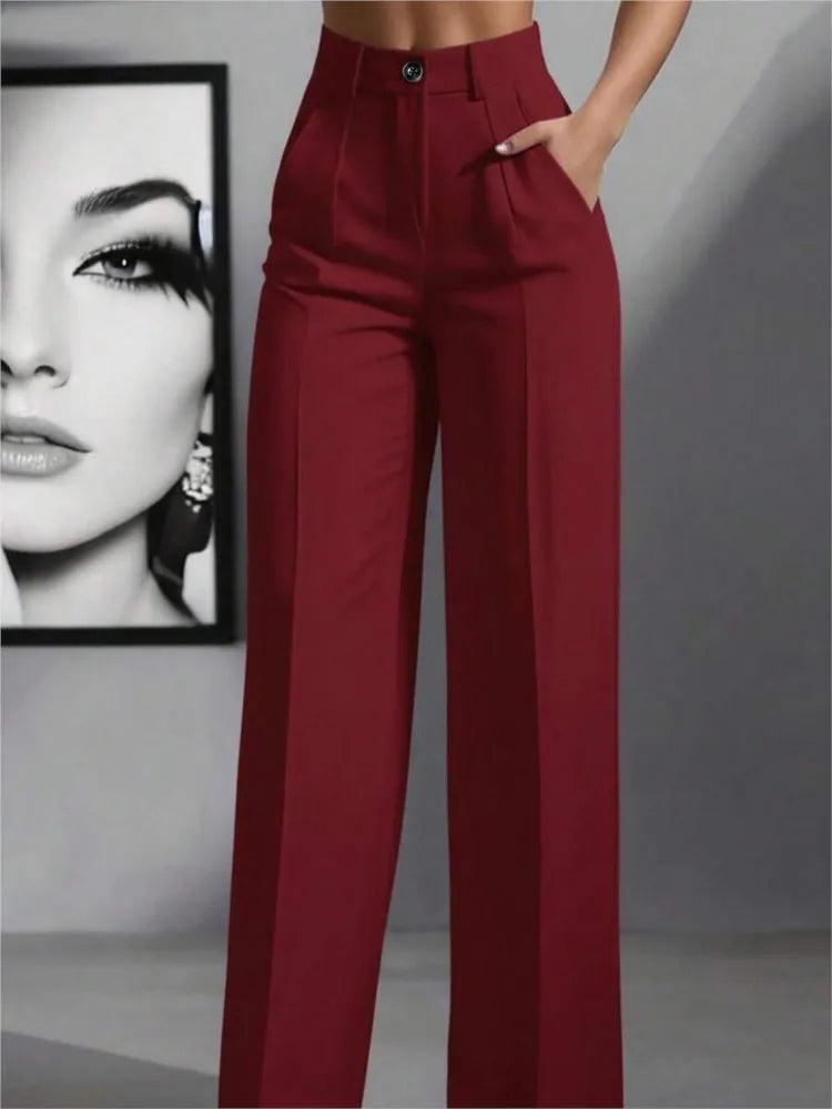 Pantaloni larghi pieghettati a vita alta da donna casual in tinta unita Pantaloni da lavoro Primavera Autunno Nuovi pantaloni dritti Pantaloni su misura da ufficio