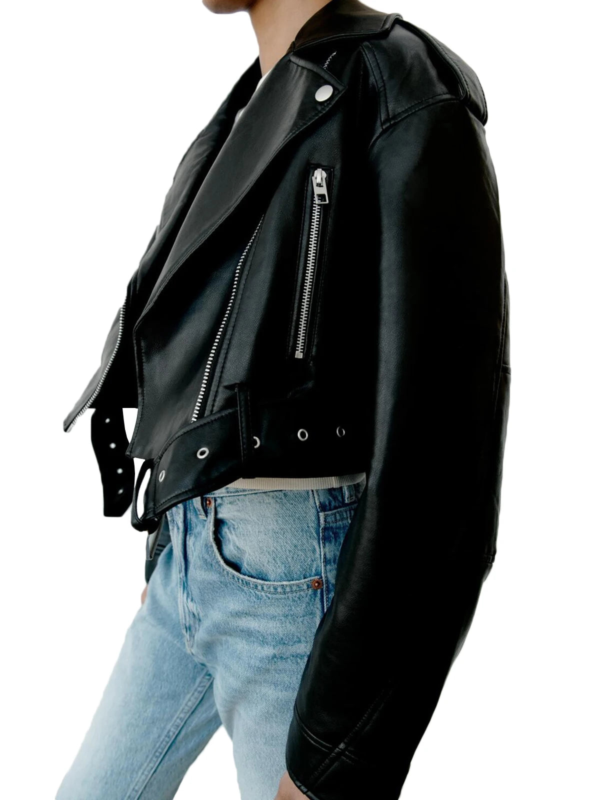 Fitaylor Giacca da donna in finta pelle PU Giacca casual da donna con cerniera sul bavero Giacca corta in pelle Cappotto da motociclista da strada