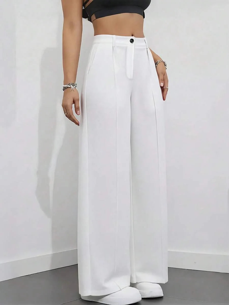 Pantaloni larghi pieghettati a vita alta da donna casual in tinta unita Pantaloni da lavoro Primavera Autunno Nuovi pantaloni dritti Pantaloni su misura da ufficio