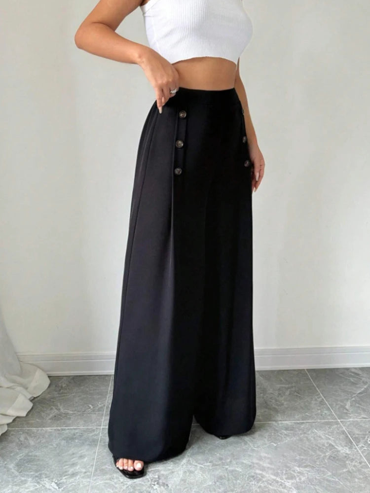 Pantaloni eleganti a gamba larga a vita alta alla moda per le donne Pantaloni lunghi stile atmosferico primavera estate