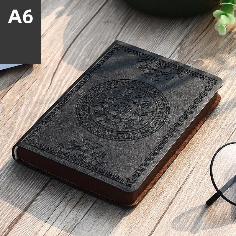 A6 Retro Style Pocket Type Mini Notebook Stamping Process Artificial PU Leather Writing Book Portable Notepad Office Bookkeeping