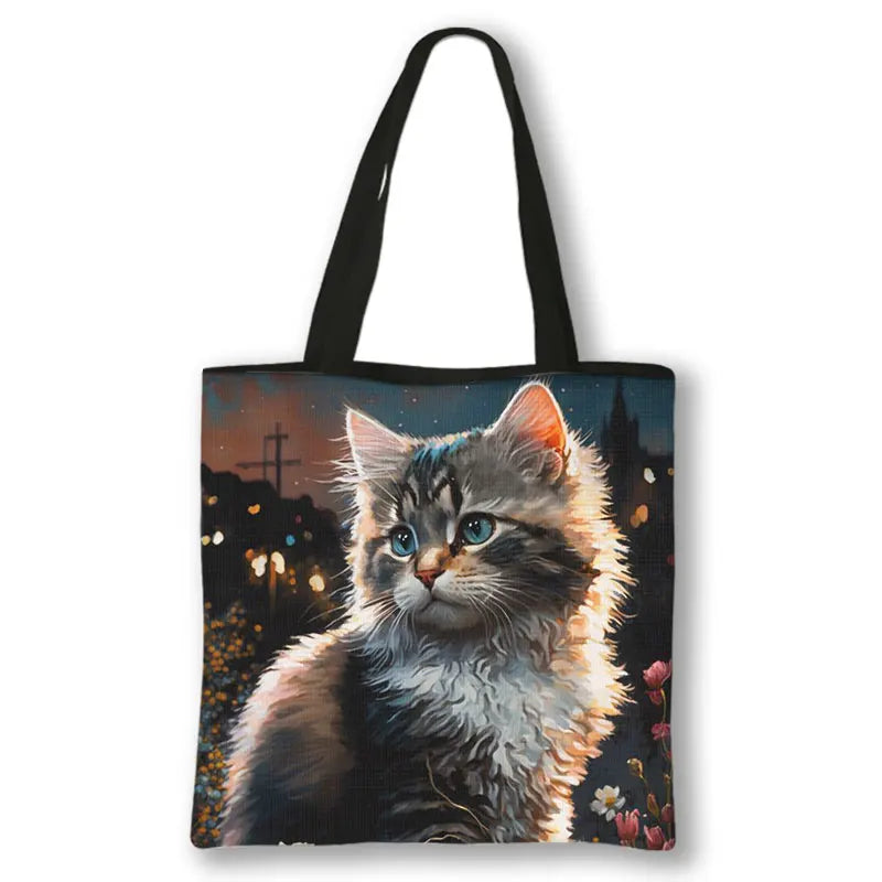 Borsa a tracolla con stampa gattino Kawaii Animali Gatti Cartoon Grafica Totes Borse Borsa da donna di grande capacità Borse shopper riutilizzabili Regalo