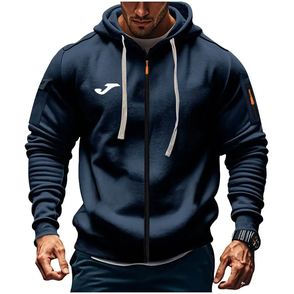 JOMA Felpa con cappuccio da uomo stile europeo, vestibilità ampia, con cerniera, per primavera e autunno, abbigliamento casual da uomo per il tempo libero e l'outdoor