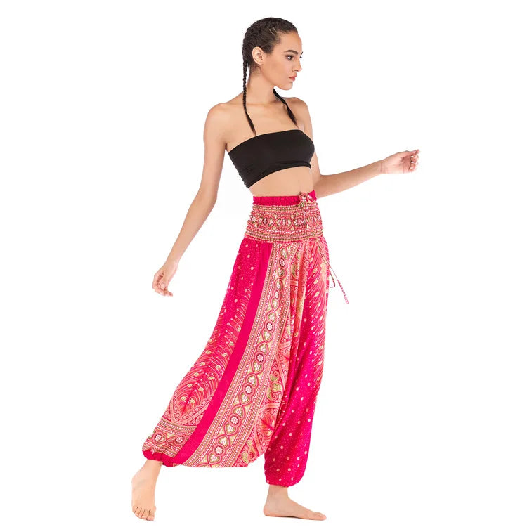 Pantaloni della Boemia Donna Pantalones Mujer Hippie Vita alta Rayon Harem Baggy Boho Yoga Beach Wear Pour Femme Calca Feminina Stampato