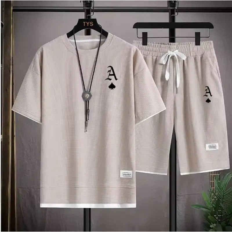 T-shirt a maniche corte da uomo casual alla moda e pantaloncini sportivi estivi all'aperto set da due pezzi casual quotidiano