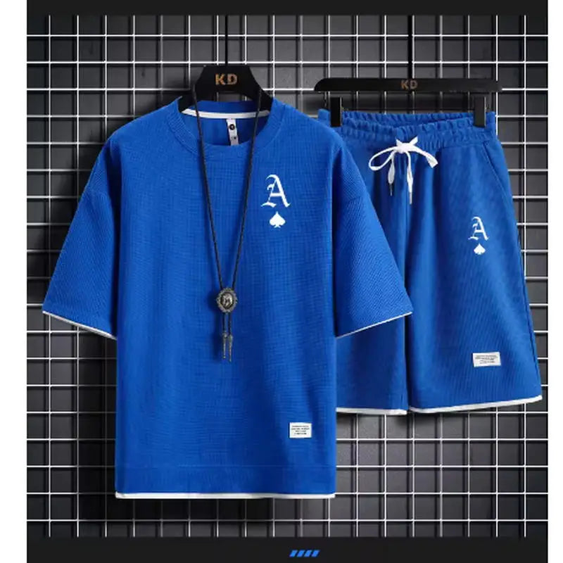 T-shirt a maniche corte da uomo casual alla moda e pantaloncini sportivi estivi all'aperto set da due pezzi casual quotidiano