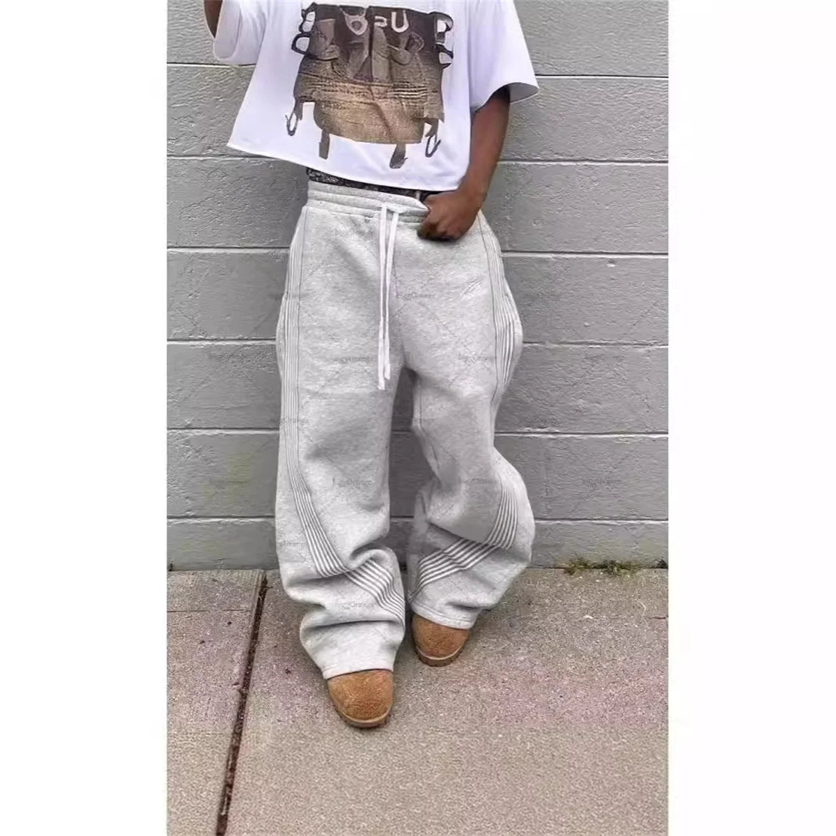 Y2k Grigio Pantaloni Casual Vintage Funzionale Tattico da Uomo Premium da Jogging Pantaloni a Gamba Larga con Coulisse Streetwear Pantaloni Sportivi