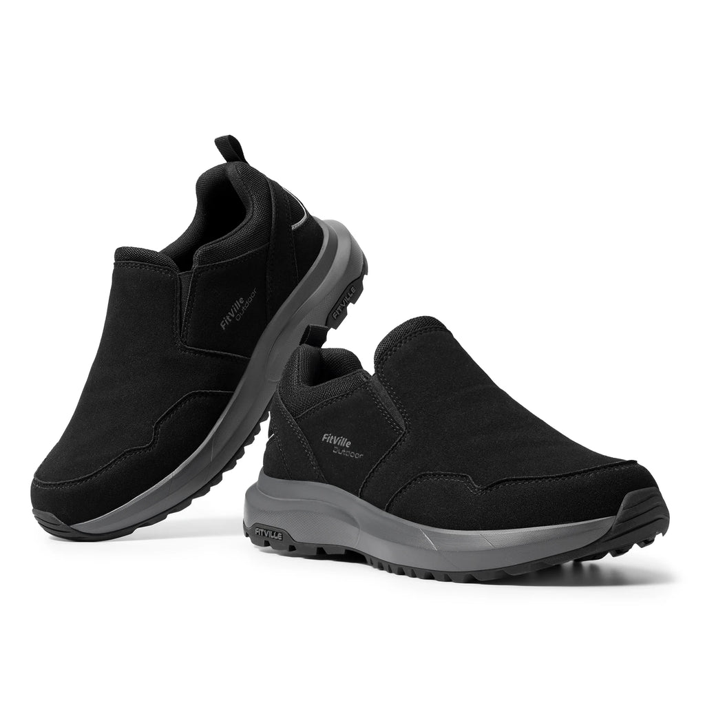 FitVille Mocassini da trekking extra larghi da uomo, comode scarpe da passeggio ortopediche con supporto per l'arco plantare per sentieri di trekking all'aperto, piedi piatti e sollievo dal dolore ai piedi