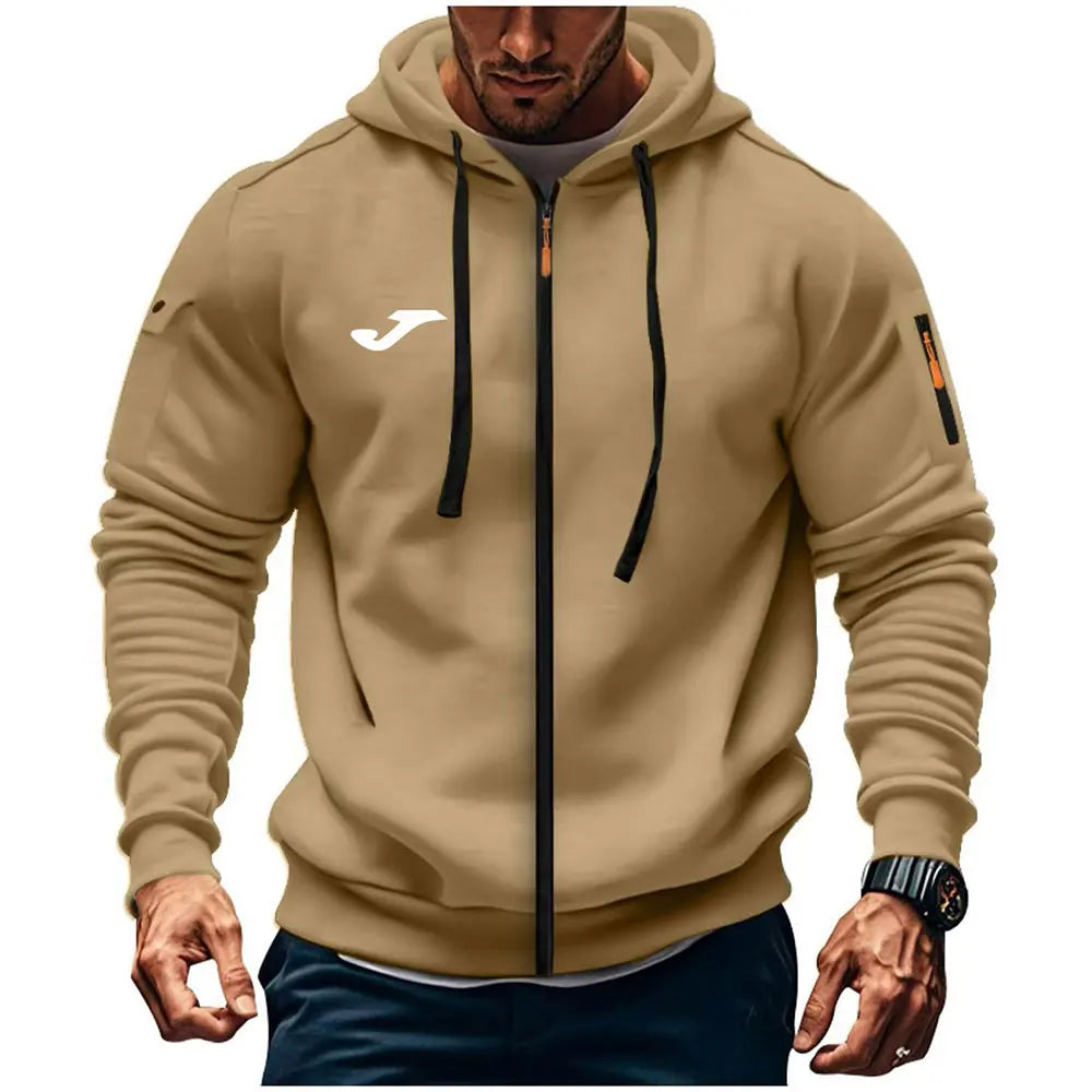 JOMA Felpa con cappuccio da uomo stile europeo, vestibilità ampia, con cerniera, per primavera e autunno, abbigliamento casual da uomo per il tempo libero e l'outdoor