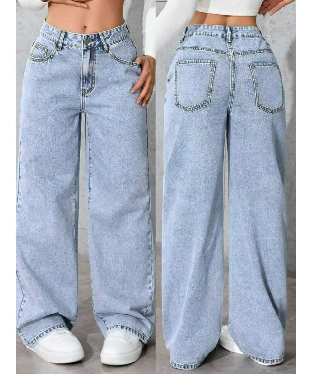 Jeans da donna in denim a gamba larga a gamba dritta Y2K Autunno Inverno 2025 Pantaloni larghi retrò stile coreano Jeans versatili da strada di moda