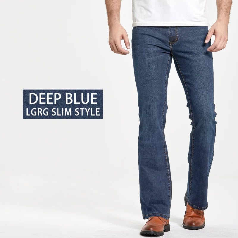 Jeans da uomo con taglio a stivale Pantaloni slim fit blu neri leggermente svasati Pantaloni classici in denim elasticizzato da uomo firmati