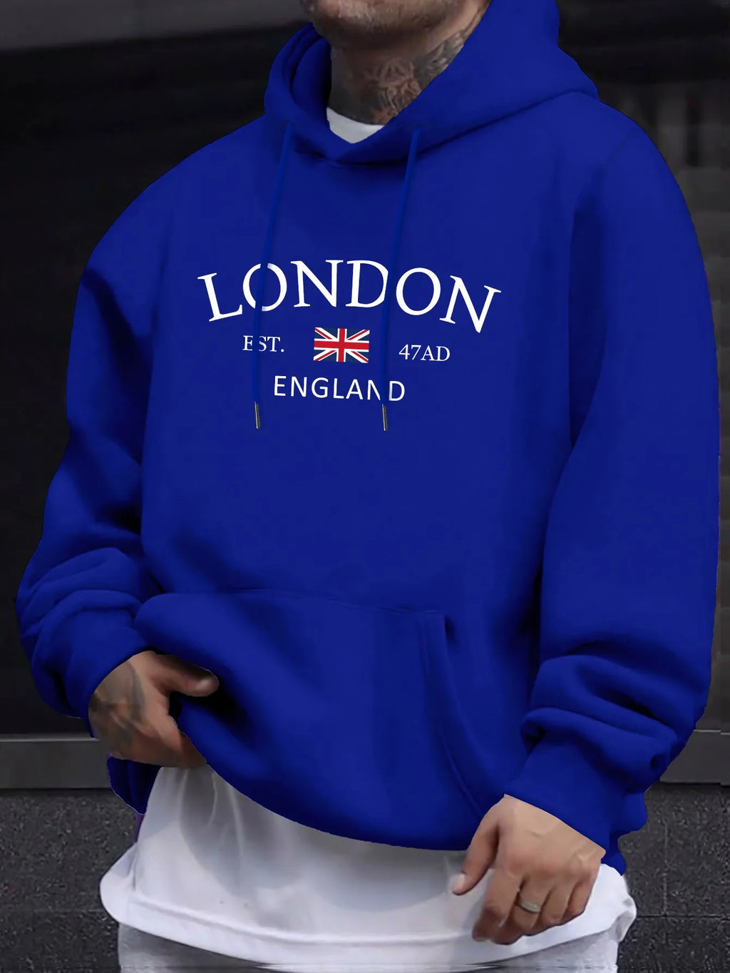 Elegante felpa con cappuccio con stampa bandiera dell'Inghilterra di Londra - Felpe con cappuccio alla moda da uomo con vestibilità regolare comoda a maniche lunghe