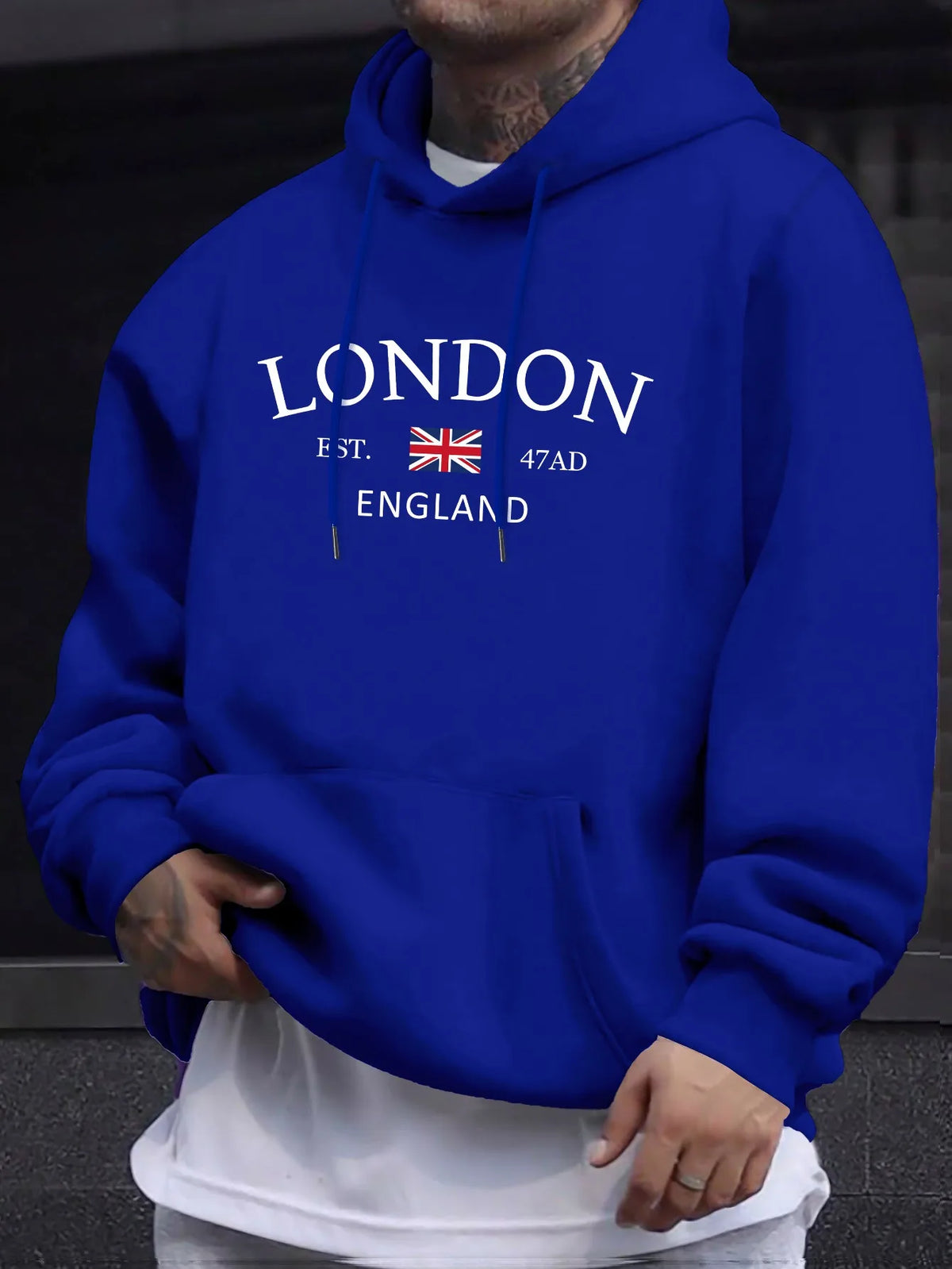 Elegante felpa con cappuccio con stampa bandiera dell'Inghilterra di Londra - Felpe con cappuccio alla moda da uomo con vestibilità regolare comoda a maniche lunghe