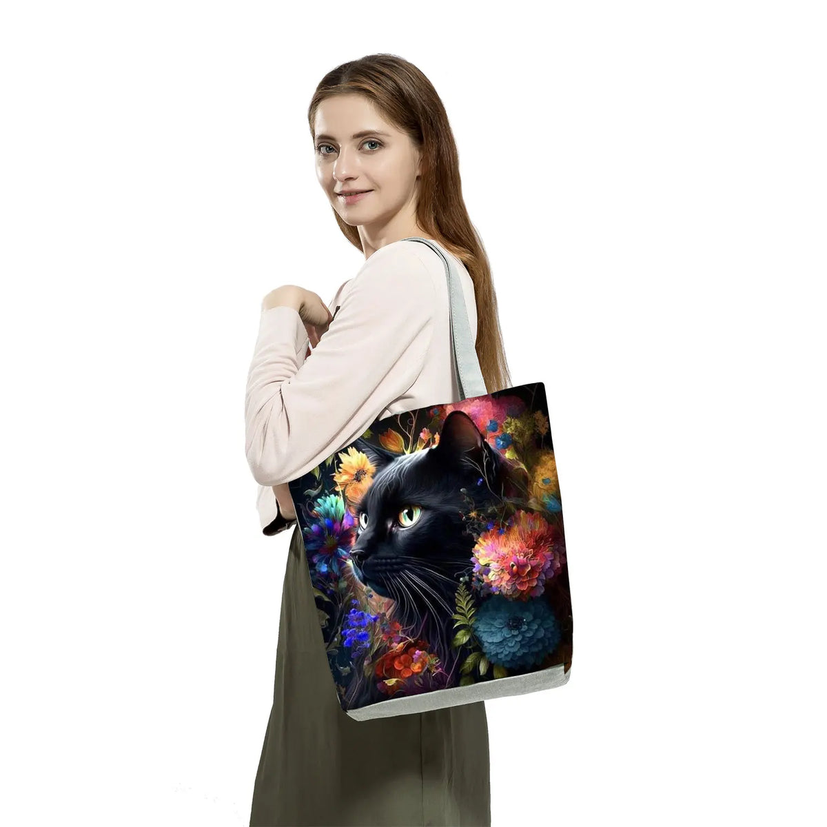 Pretty Cartoon Cat Print borse borse da spiaggia da donna ad alta capacità Cute Animal Graphic Eco borse per la spesa riutilizzabili portatili