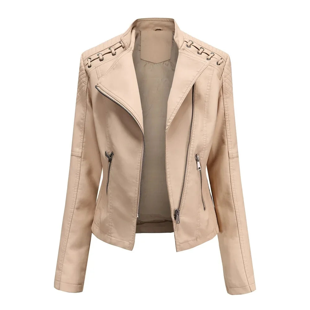 Primavera autunno sezione corta manica lunga giacca con cerniera giacca Slim in ecopelle Casual tinta unita giacca moda capispalla allentata