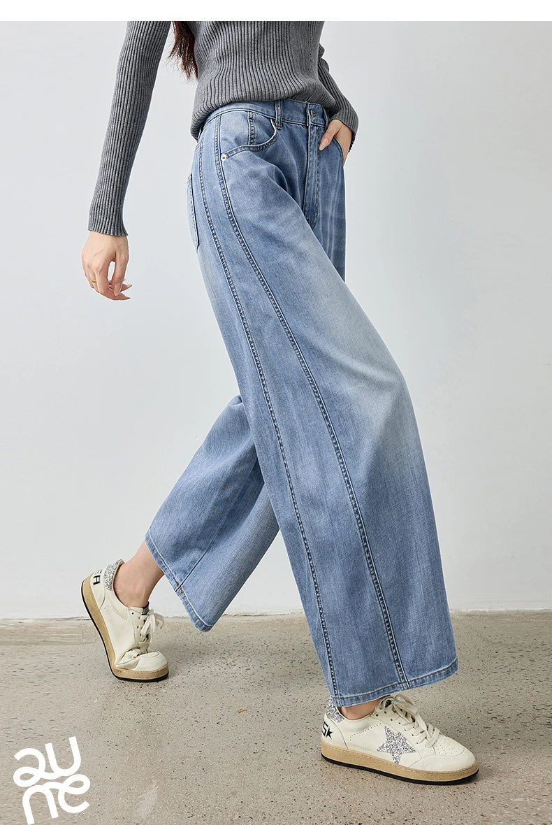 TOYOUTH Jeans da donna 2026 Autunno Nuovi pantaloni cropped a gamba larga deconstruiti con vestibilità snellente