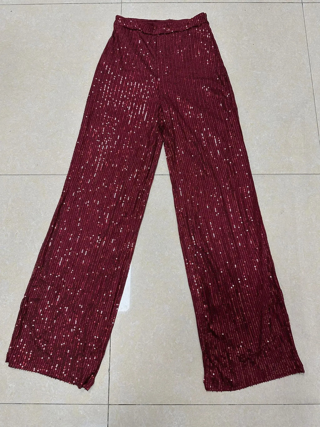 Pantaloni da donna, abbigliamento femminile, vestiti alla moda, pantaloni casual con paillettes, pantaloni eleganti, ampi e fluidi, a gamba larga, hwy5623