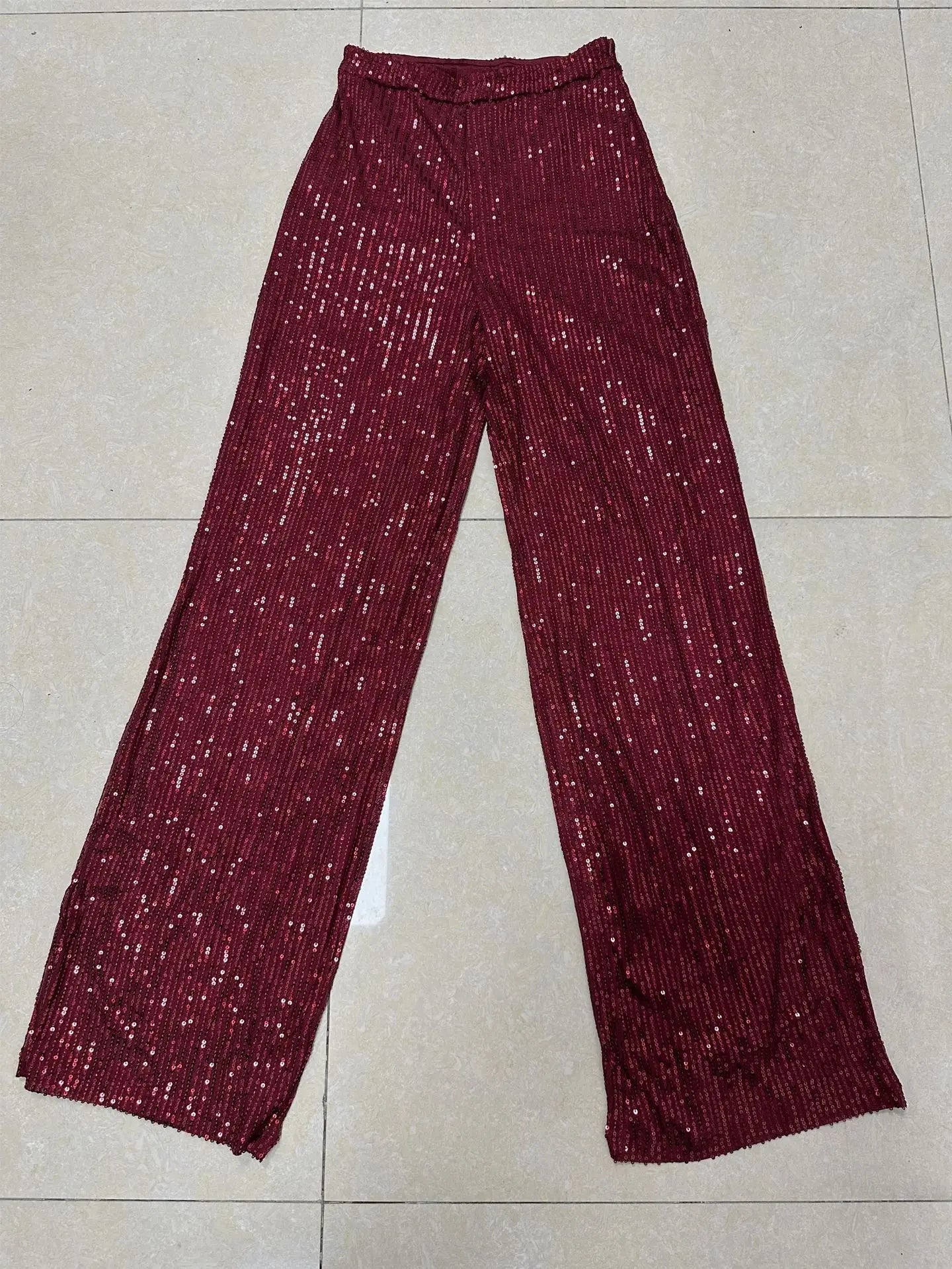 Pantaloni da donna, abbigliamento femminile, vestiti alla moda, pantaloni casual con paillettes, pantaloni eleganti, ampi e fluidi, a gamba larga, hwy5623