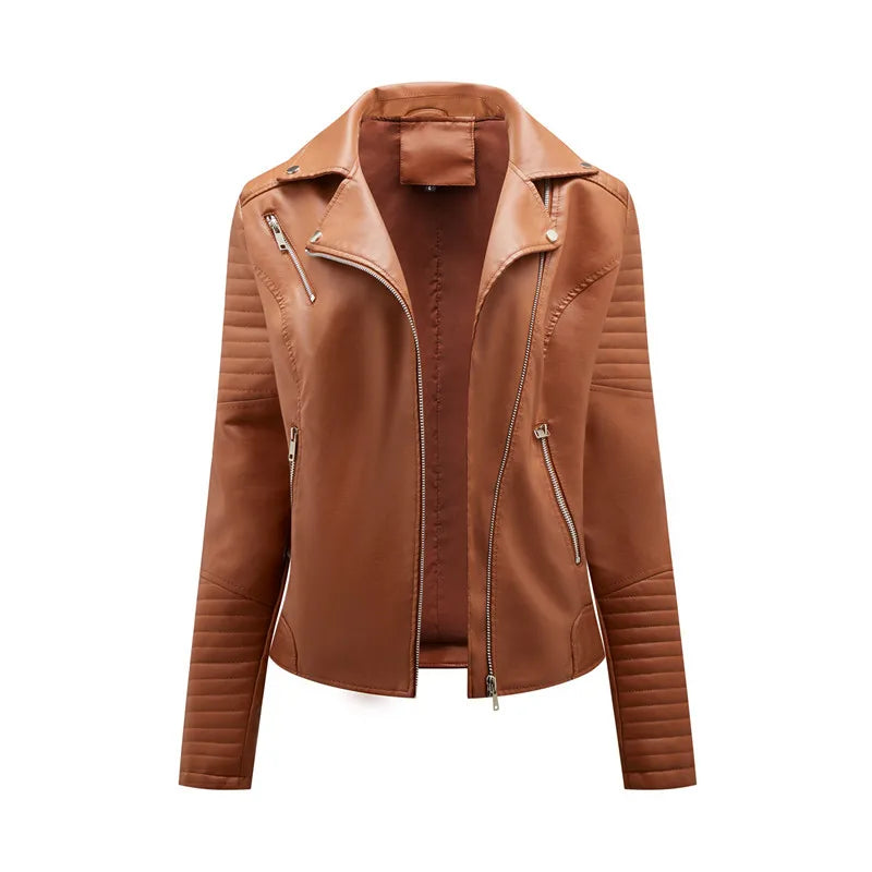 2026 Giacca in ecopelle da donna di nuova moda, cappotto casual in PU con cerniera primavera autunno, capispalla da motociclista femminile abbigliamento da donna S-XXXL