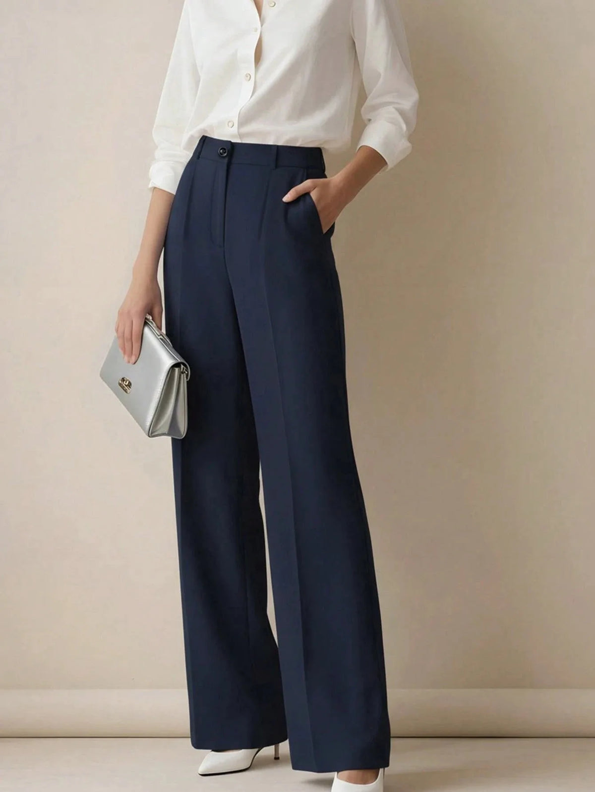 Pantaloni larghi pieghettati a vita alta da donna casual in tinta unita Pantaloni da lavoro Primavera Autunno Nuovi pantaloni dritti Pantaloni su misura da ufficio
