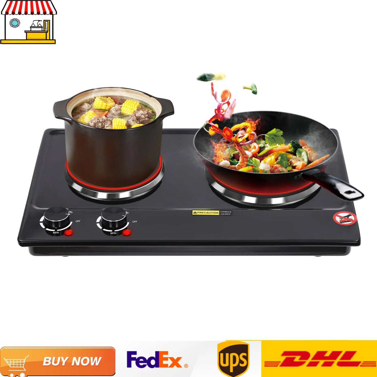 Electric Hob Cooker with 2 Plate| 2500W Electric Stove Cooktop| Knob Control, 6 Gear