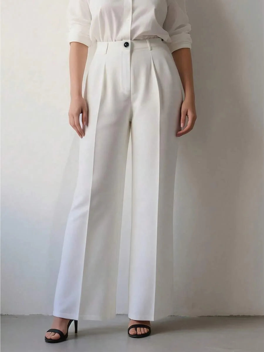 Pantaloni larghi pieghettati a vita alta da donna casual in tinta unita Pantaloni da lavoro Primavera Autunno Nuovi pantaloni dritti Pantaloni su misura da ufficio