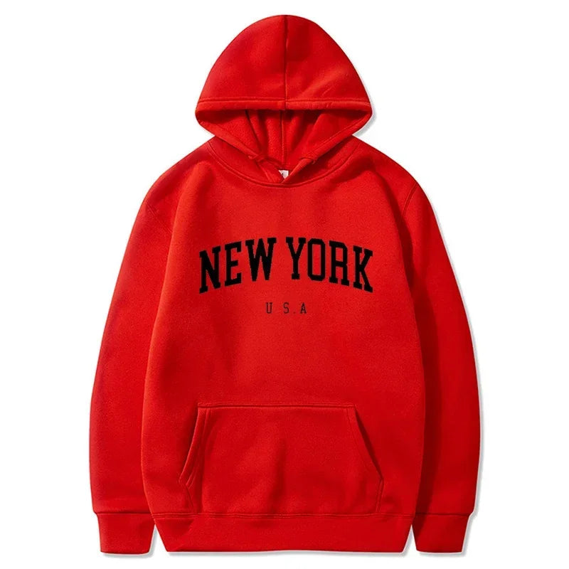 Uomo Donna New York USA City Felpe con cappuccio Moda Lettera stampata Felpe grafiche Allentate Casual Harajuku Pullover con cappuccio Abbigliamento sportivo