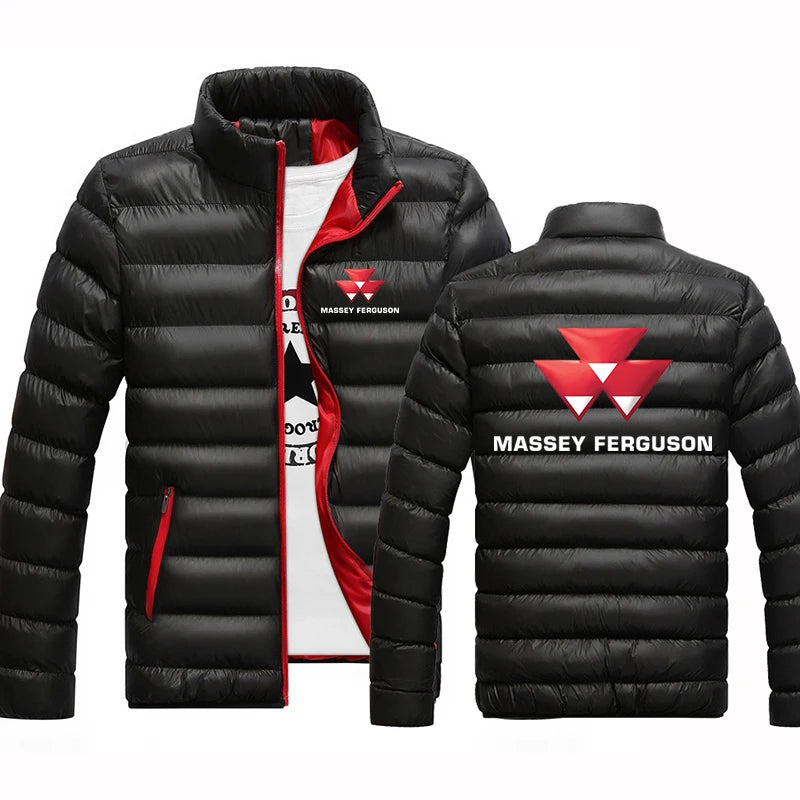 2025 Autunno Inverno Uomo Massey Ferguson Logo Stampa Colletto alla coreana Piumini Moda Cappotto in pile Cerniera calda Felpe con cappuccio sottili