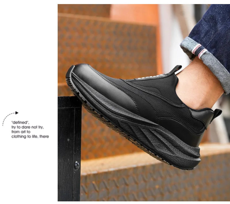 Scarpe da Cuoco in Pelle da Uomo Impermeabili Antiscivolo Resistenti all'Olio, Mocassini Casual da Uomo Resistenti all'Usura