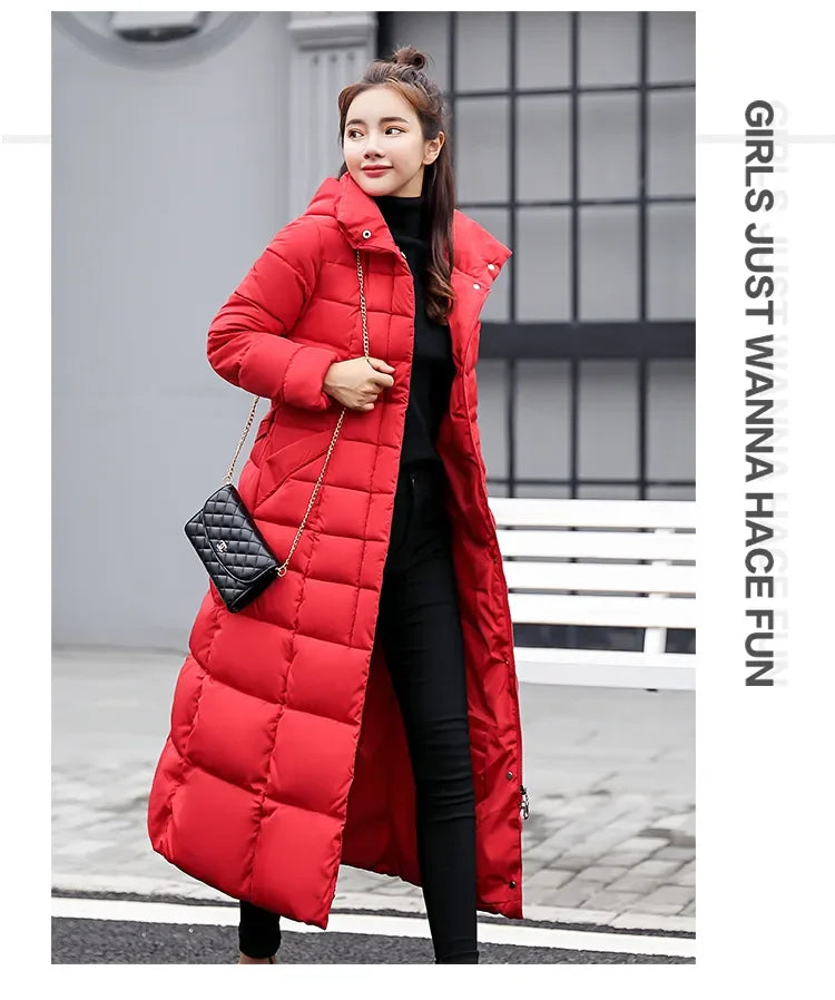 Cappotto Parka lungo in cotone piumino femminile nuovo inverno sopra il ginocchio ampio collo in pelliccia con cappuccio caldo parka spesso soprabito imbottito da donna
