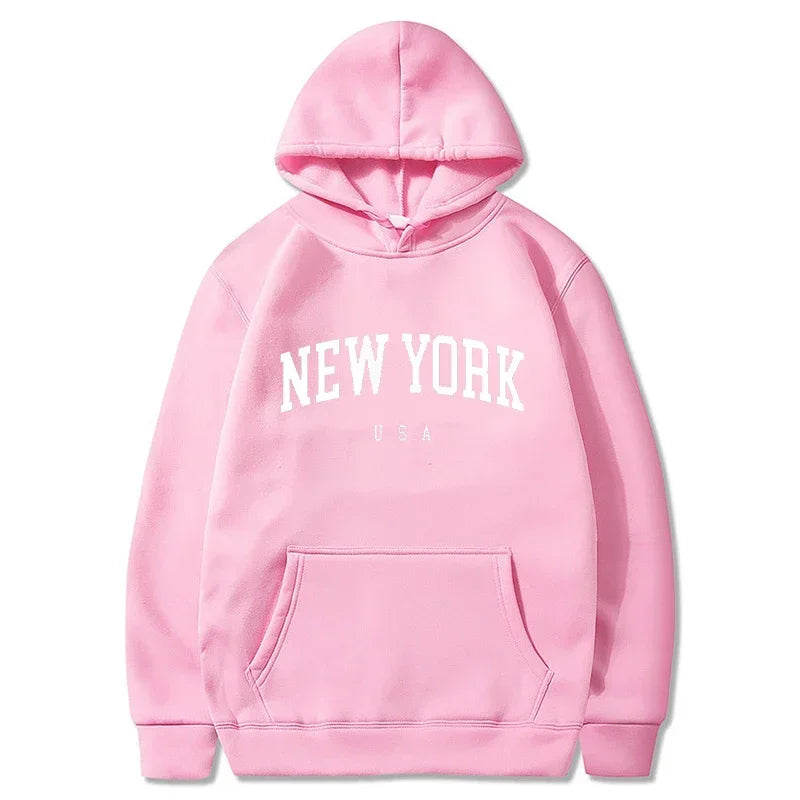 Uomo Donna New York USA City Felpe con cappuccio Moda Lettera stampata Felpe grafiche Allentate Casual Harajuku Pullover con cappuccio Abbigliamento sportivo