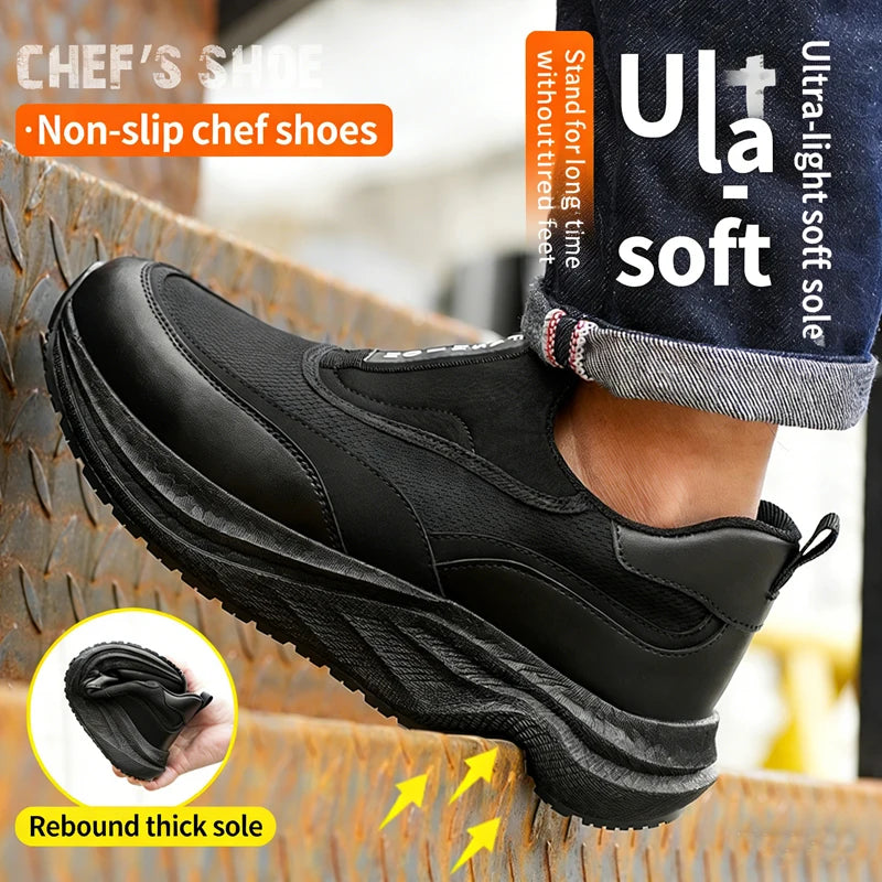 Scarpe da Cuoco in Pelle da Uomo Impermeabili Antiscivolo Resistenti all'Olio, Mocassini Casual da Uomo Resistenti all'Usura
