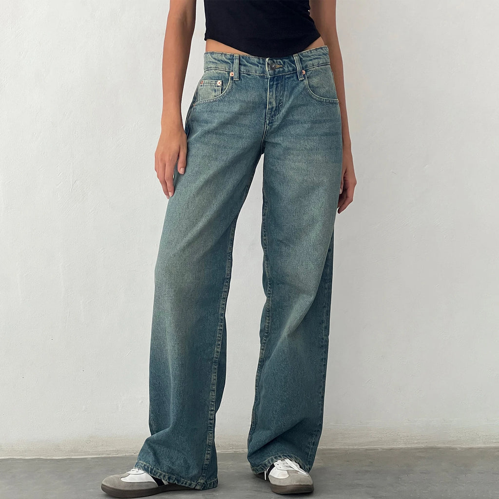 Jeans da donna a gamba larga Pantaloni casual in denim da fidanzato larghi a vita alta Y2K Jeans streetwear dritti Pantaloni jeans mamma