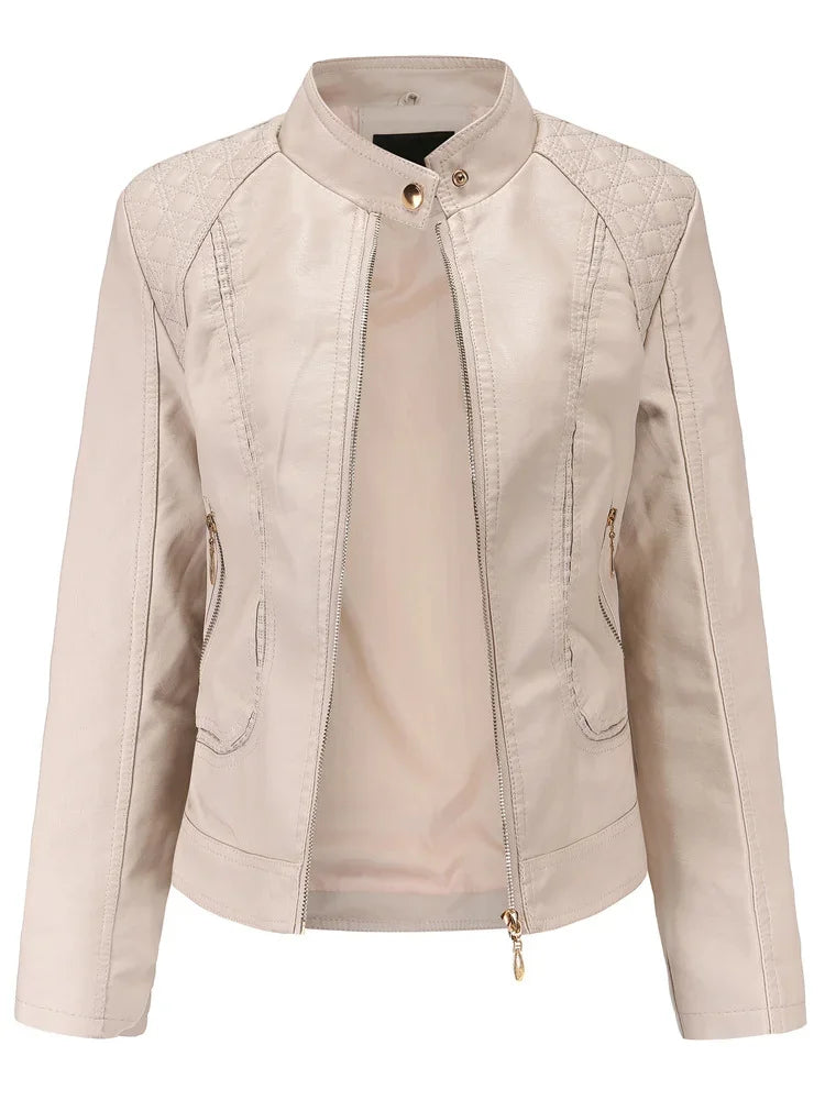 Elegante giacca da donna con collo alto 2022 modello femminile tridimensionale cappotto S-4XL nuove donne giacca in ecopelle Pu