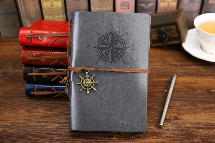 Retro Spiral Notebook Diary Notepad Vintage Pirate Anchors PU Leather Note Book Replaceable Stationery Gift Traveler Journal