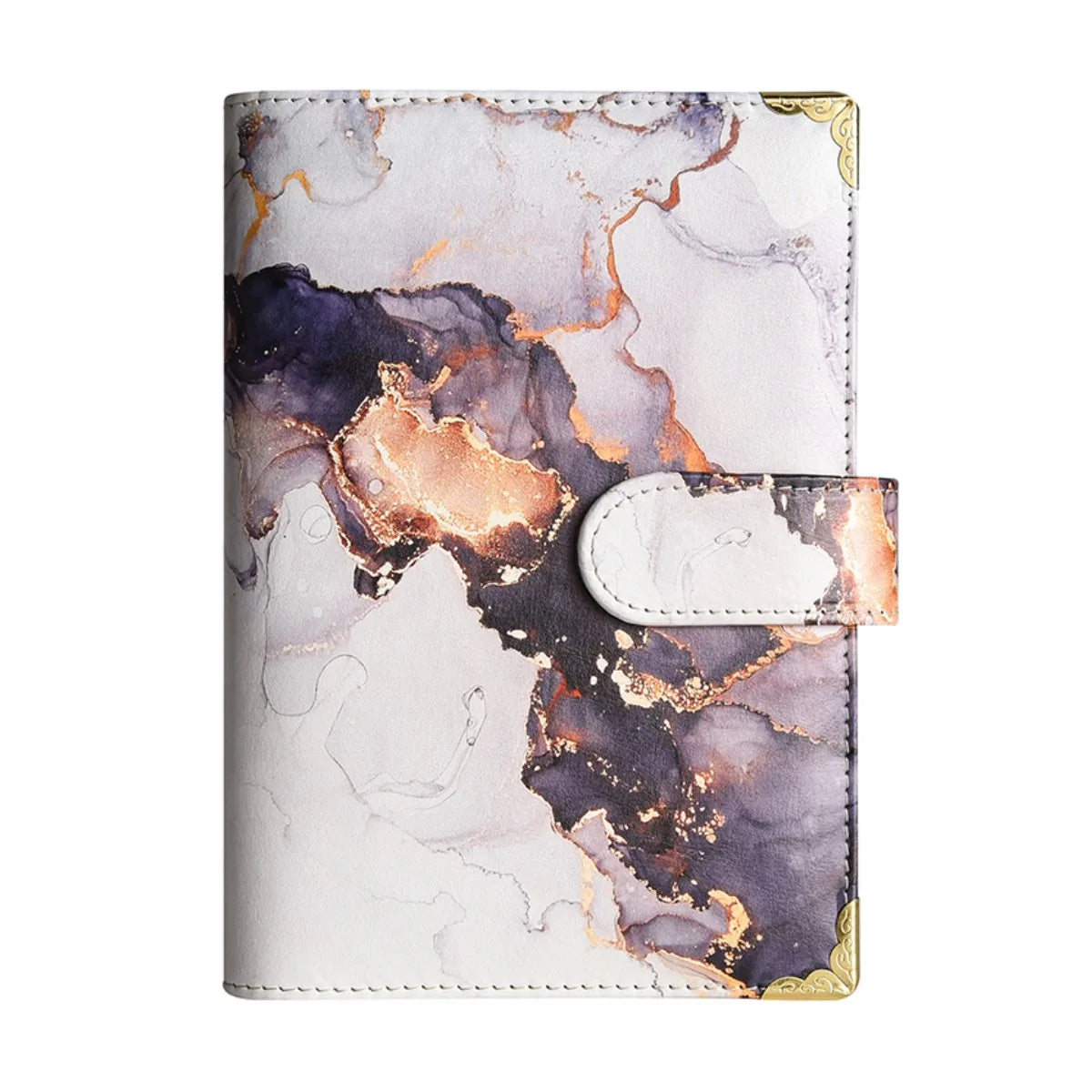 1spc budget card 12 sheets+zipper bag 8 sheets+2 sheets English stickers A6 leather retro marble pattern copper corner accountin