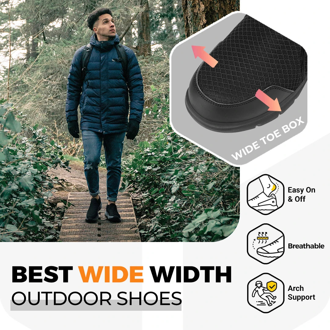 FitVille Mocassini da trekking extra larghi da uomo, comode scarpe da passeggio ortopediche con supporto per l'arco plantare per sentieri di trekking all'aperto, piedi piatti e sollievo dal dolore ai piedi