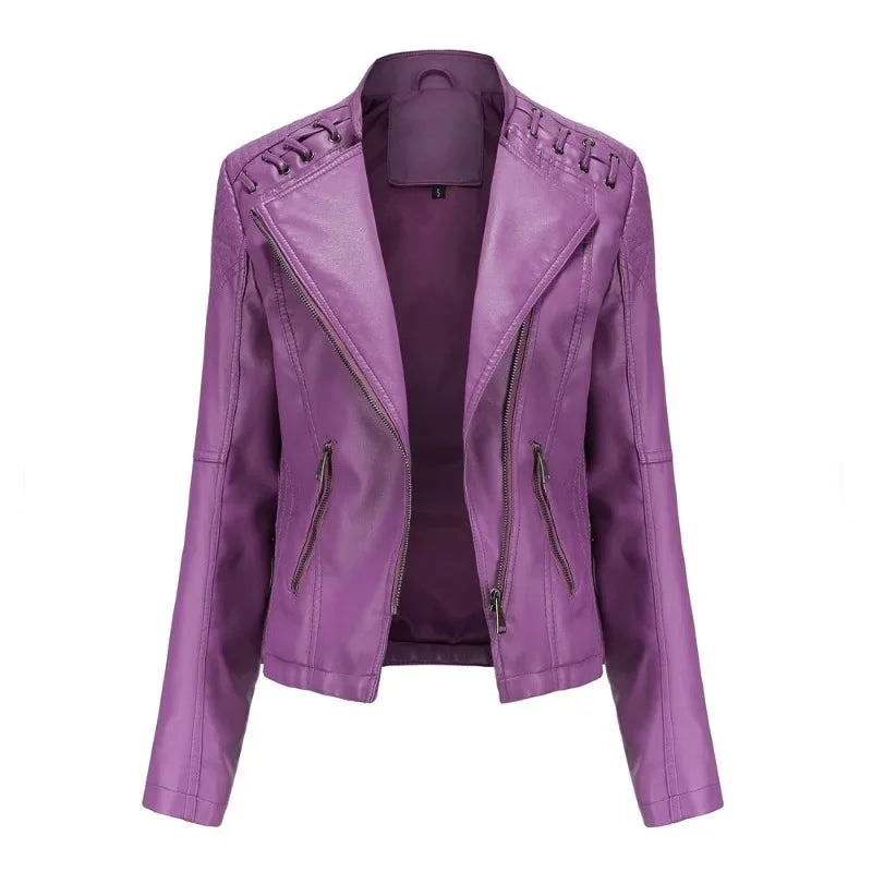 Primavera autunno sezione corta manica lunga giacca con cerniera giacca Slim in ecopelle Casual tinta unita giacca moda capispalla allentata