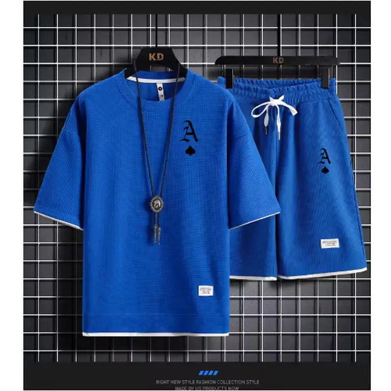 T-shirt a maniche corte da uomo casual alla moda e pantaloncini sportivi estivi all'aperto set da due pezzi casual quotidiano